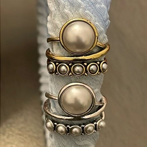 Pearl Ring Antiqued Gold or Silver Tone Bohemian Boho Festival Hippie Y2K - Picture 4 of 5